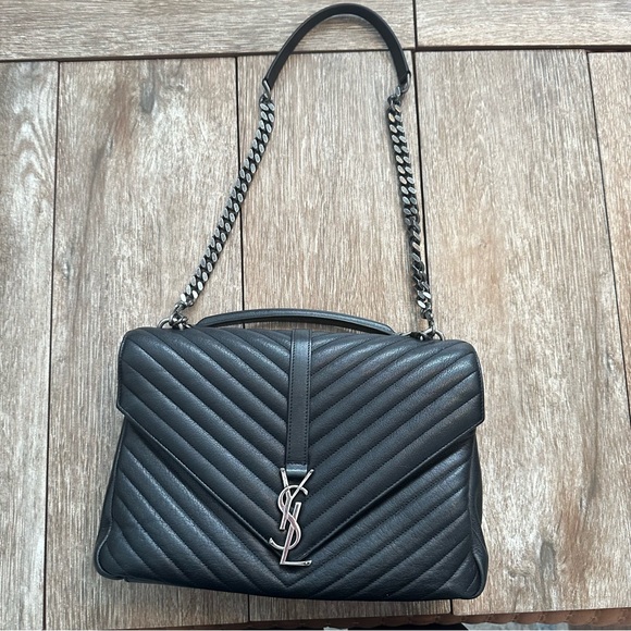 Yves Saint Laurent Large College Chevron Shoulder Bag, with Silver Hardware - Picture 7 of 16